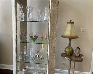 Display cabinet, crystal, art glass,  side Table, lamp