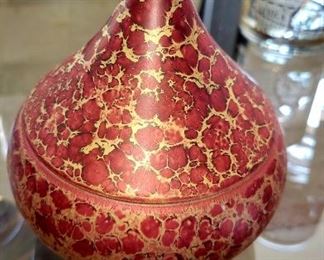 Rosenthal,  Goldfeuer, Red and Gold Porcelain Lidded Bowl,  Helmut Drexler