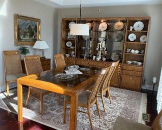 Drexel, "campaign style",  Accolade, Dining Room Table w/ 8 Chairs, & Side board,   wall unit, 3 pieces. Excellent Condition
