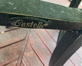 Castelle table top patio set with custom upholstery.