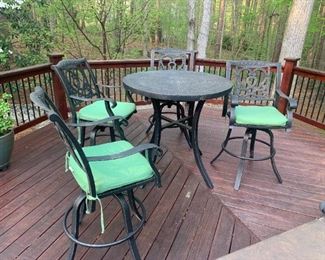 Castelle table top patio set with custom upholstery.