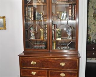 Gorgeous George III Mahogany Secretarie with Four Drawers and a Drop Down Desk with an Embossed  Leather Top. W43" x H9' x D20".  