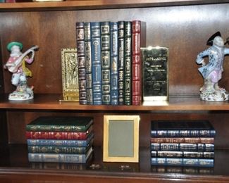 Great Assortment of Leather-Bound Classic Books Shown with Polished Brass Bookends, "Intellectus" of  "The Doors to the Library of Congress"