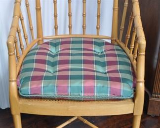 Rare Vintage Century Chair Company, Bamboo-Style Pickled Pine Chair with Cane Seat and Detachable Custom-Made Cushion