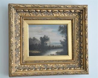 Heavy Ornate Wood Gilt Frame, Oil on Wood  Reproduction, Unsigned.  W18.5" x H17" x D3"