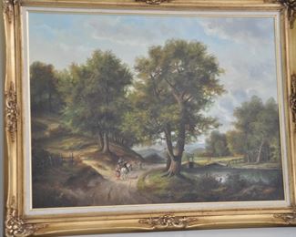 Large Unsigned Oil on Canvas, “Country Side”, 47" x 36"