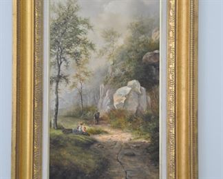 Signed Guinther, German (b,1947) Framed and Matted Landscape. 19" x 31"