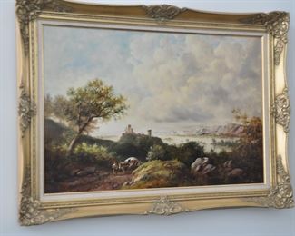 Signed, Guinther, German (b.1947) Framed and Matted  Oil on Canvas Landscape.  43" x 37".  