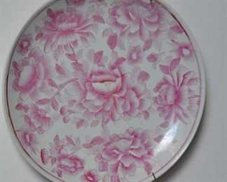 One in a Set of Four Pink and White 10" Decorative Asian Plates