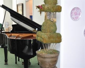 One of Two 3-TierHandmade Moss Topiaries in Brown Resin Planters on Pedestals. Designed by a Northern Michigan Artist. 87"
