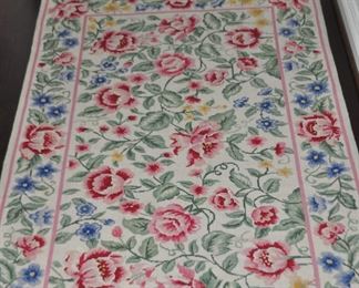 Stark Hand Knotted Needlepoint Area Rug with Cream Background and Floral Design, 3'x 5'