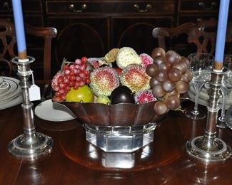 Fantastic Silver-plate Tableware, including a Pair of Vintage Telescope Candlesticks and a Gorgeous Reed and Barton Centerpiece Fruit Bowl
