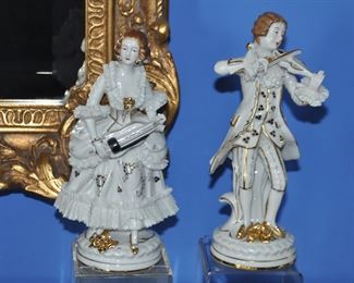 Pair of  8" Ceramic Dresden Style Figurines