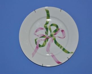Set of Six 9 1/2" "Ribbon" Plates, "un Jardin en plus" by Porcelaine Jacques Coer, Made in France