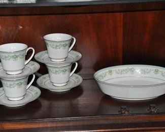 Up Close View of the Noritake "Spring Meadow" Cups, Saucers and a Vegetable Bowl Included in the Dinnerware Set