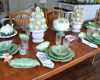 Wonderful Tablescape Filled with Green Cabbage/Leaf  Bordello Pinheiro Dinnerware, Made in Portugal 
