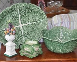 One of the Many Great Green Cabbage Serving Items by Bordallo Pinheiro Made in Portugal Available Shown with Fitz & Floyd Cabbage Decor