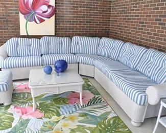 Close-Up of the Lloyd Flanders White Wicker Outdoor Sectional Sofa with Thick Detachable Cushions