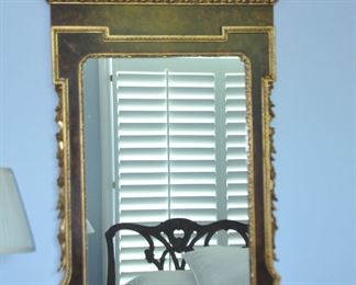 Spectacular LaBarge Vintage Italian Burl Walnut and Gilt Scroll Mirror, 28" x 51"