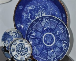 More Fantastic Japanese Antique Meiji Period Igezora Transferware Including a 16" Charger and  more 