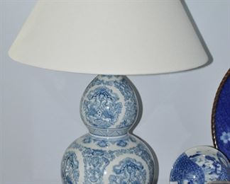 Ralph Lauren 27" Blue and White Porcelain Koi Fish Table Lamp