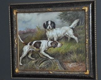Artist Signed, "Ritter" Framed Oil on Canvas, Fox Hound and Terrier,  30" x 26"