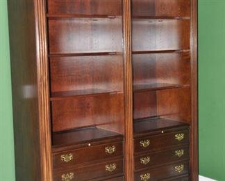 Sligh Mahogany Cabinet with 3 Adjustable Shelves and and 2-Drawer Lateral File Case with Central Lock.  W56" x H86" x D22.5"