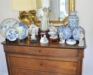 Amazing Collection of Antique Japanese Plates and Llladro Figurines as well as a Solid Brass Marbo Asian-Style Table Lamp,  c.1960s