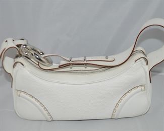 Authentic Burberry White Pebbled Leather with Stitching  Shoulder Bag
