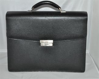 . Bally Black Pebbled Leather Expandable Document Briefcase with Outside Pocket