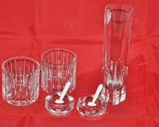Wonderful Assortment of Signed Baccarat Crystal Includes a Cream and Sugar, a Pair of Crystal Salt Cellars and a Gorgeous Bud Vase!