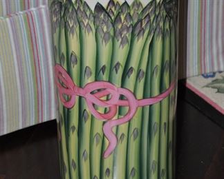Pretty, Painted Ceramic Asparagus Umbrella Stand, W8”xH18”. 