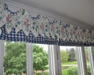 Custom-Made Window Treatments Available Include a Large Valence and Four Blue Plaid Roman Shades. Measurements Available!                    