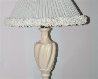 Fantastic Vintage 33" Alabaster Lamp with a Beautiful Pleated  Silk Lamp Shade ( Two Available) 