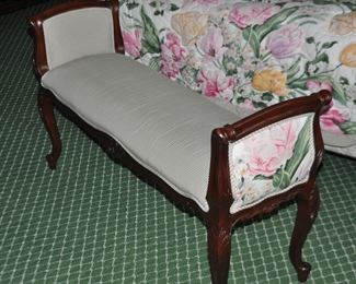 P.A.M.A. Furniture Company, Jamestown, NC  Carved Wood Frame Bench with Scalamandre and Brunschwig Fabric and Cording Detail. W45" x H26" x D15"