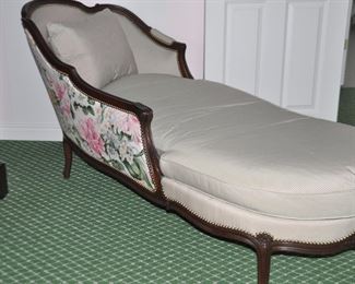 The Custom Upholstered Chaise Lounge also has the Coordinating Scalamandre Floral Pattern and Brunschwig Gingham Pattern Upholstery 