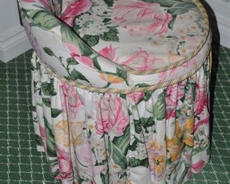 Custom-Made Skirted  Vanity Chair with Brunschwig Floral Pattern and Cord Detail.  W19" x H24"