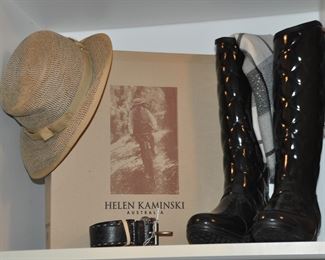 Eric Javits Foldable Hat and Hunter Black Quilted Leather Boots, Size 7