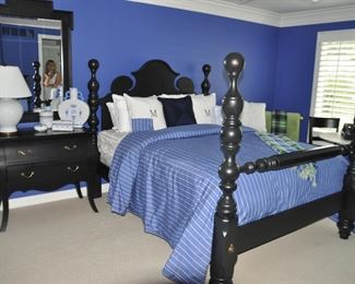 Beautiful Blue Bedroom with Black Painted Furniture