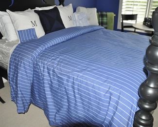 Ralph Lauren King Striped Blue and White Linens, including Duvet, Pillow Shams and Pillow Cases