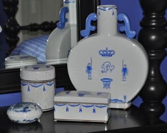 Fantastic Vintage Blue and White Glazed Ceramic  Decor