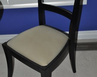 Pair of Pottery Barn Black Meyer Side Chairs with Beige Padded Cushion Seat, Made in Italy. 
