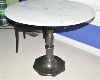 Gorgeous 36" Bistro Table with White and Grey Marble Top and Wrought Iron Pedestal Base. H31"