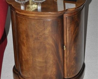 Henredon Burl Walnut Clover Shaped Accent Table with Cabinet Door for Storage.  W20.5" x H23" x D20.5"