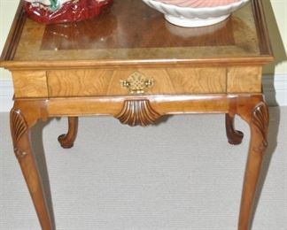 Beautiful Baker Furniture Collection Walnut End Table with a Single Drawer.  W22" x H24" x D26"