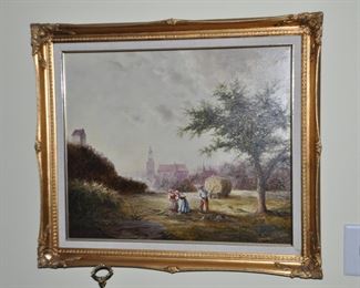 Artist Signed, Guinther, German (b.1947) Framed and Matted Oil on Canvas "Country Scene".  25.5" x