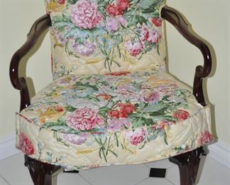 Hickory Furniture Company Mahogany Arm Chair with Custom-Made Slip Clover,  W22" x H18.5" x D18"