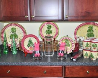 Laurie Gates "Topiary". 3-Pc. Place Setting  for 12.  Also available are two sets of 6 Mugs, 2 Oval 18.5" Platters and 2 Large 14.75" Serving Bowls.