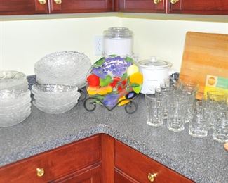 Great Selection of Glass Dinnerware and Drinking Glasses Bowls, a Cuisinart Frozen Yogurt-Ice Cream & Sorbet Maker and a Proctor Silex Slow Cooker