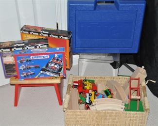 Brio Train, Track and Accessories Set  Shown with an Erector Set Road Haulers, K'NEX Wormoid, K'NEX K'Nexosaurus and K'NEX Giant Set 60020